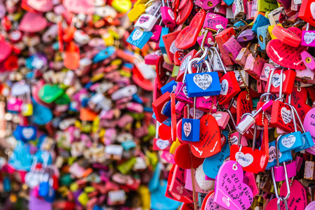 Seoul, South Korea 6 December 2018 : Love key on namsan mountain with Seoul tower is the one of...