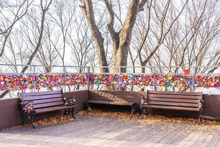 Seoul, South Korea 6 December 2018 : Love key on namsan mountain with Seoul tower is the one of landmark in Koreaのeditorial素材