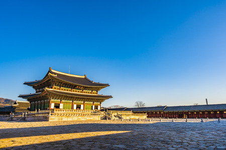 Beautiful architecture building Gyeongbokgung palace in Seoul South Koreaのeditorial素材