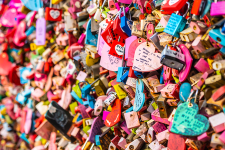 Seoul, South Korea 6 December 2018 : Love key on namsan mountain with Seoul tower is the one of landmark in Koreaのeditorial素材