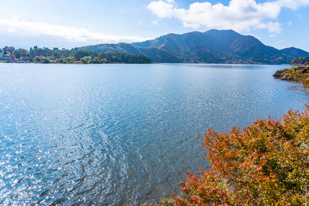 Beautiful landscape around lake kawaguchiko in autumn sesaon Yamanashi Japanの写真素材