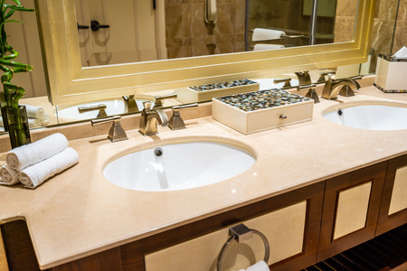 Beautiful luxury faucet and sink decoration in bathroom interiorの写真素材