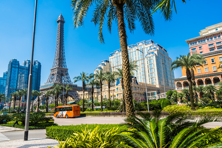 China, Macau - September 10 2018 - Beautiful eiffel tower landmark of parisian hotel and resort in...
