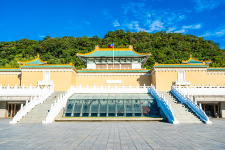 Beautiful architecture building exterior of landmark of taipei national palace museum for travel in taiwanの写真素材