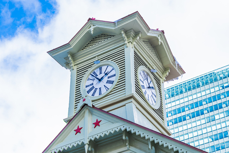 Beautiful architecture building with clock tower in Sapporo city Hokkaido Japanの写真素材
