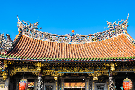 Beautiful architecture building popular place in taipei city is longshan temple Taiwanのeditorial素材
