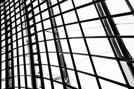 Abstract glass window roof architecture exterior for background in black and white colorの写真素材