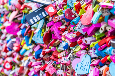 Seoul, South Korea 6 December 2018 : Love key on namsan mountain with Seoul tower is the one of landmark in Koreaのeditorial素材