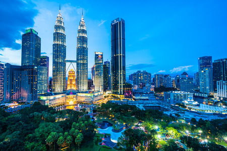 Beautiful architecture building exterior in Kuala Lumpur city in Malaysia for travel at twilight...