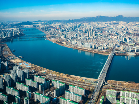 Beautiful aerial view of architecture building in Seoul Cityの写真素材