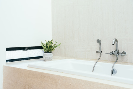 Beautiful luxury white bathtub decoration interior of bathroom for relaxtionの写真素材