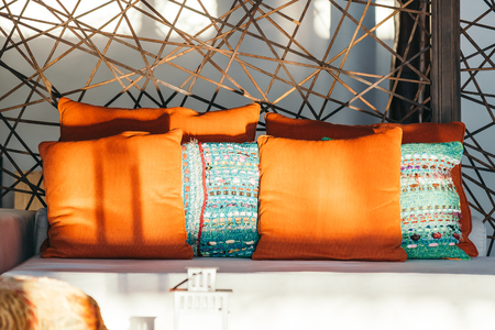 Comfortable pillow on sofa decoration interior luxury of roomの写真素材
