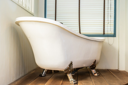 Beautiful luxury elegance white bathtub decoration interior of bathroom for spa relax conceptの写真素材