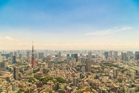 Beautiful architecture building tokyo city with tokyo tower on blue sky in japanのeditorial素材