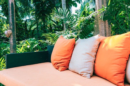 Pillow on sofa furniture decoration outdoor patio in the garden for leisure and relaxの写真素材