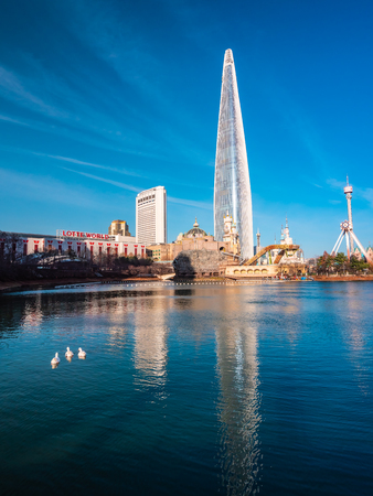 Seoul, South Korea : 8 December 2018 Beautiful architecture building Lotte tower is the one of landmark in Seoul Cityのeditorial素材