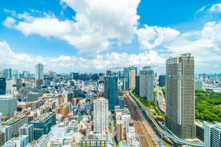 Beautiful architecture building in tokyo city skyline Japanのeditorial素材