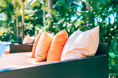 Pillow on sofa furniture decoration outdoor patio in the garden for leisure and relaxの写真素材