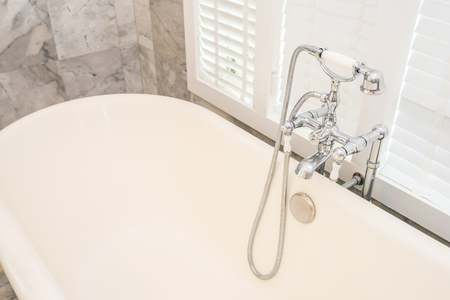 Empty white bathtub decoration interior of toilet and bathroomの写真素材