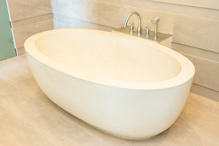 Empty white bathtub decoration interior of toilet and bathroomの写真素材