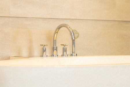 Empty white bathtub decoration interior of toilet and bathroomの写真素材
