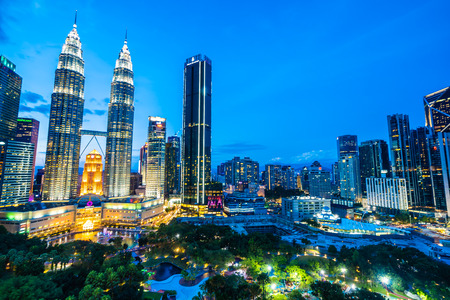 Beautiful architecture building exterior in Kuala Lumpur city in Malaysia for travel at twilight nightのeditorial素材