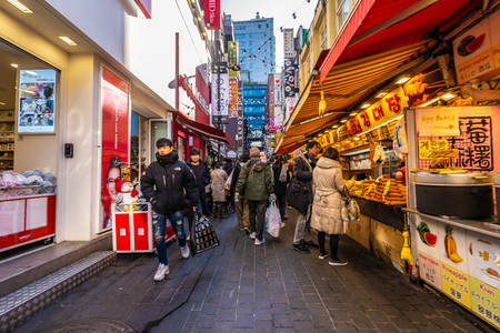 Seoul, South Korea 10 December 2018 : Myeong dong market is the popular place and district for shopping find something eat and sightseeingのeditorial素材
