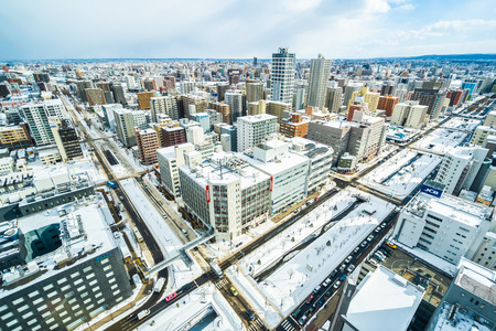 Sapporo Hokkaido, Japan - 2 February 2019 Beautiful architecture building cityscape of Sapporo city Hokkaido Japan in snow winter seasonのeditorial素材