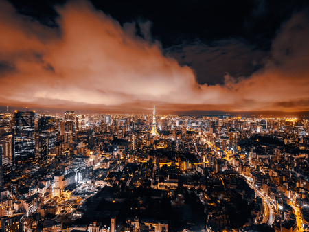 Beautiful city with architecture and building in tokyo cityscape japan at nightの写真素材