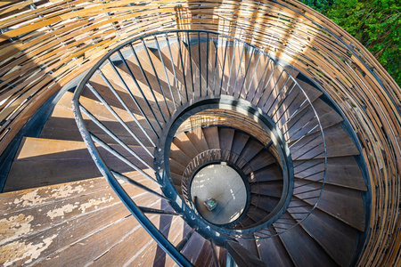 Spiral curve shape wooden stair decoration exterior of house