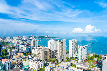 Pattaya Chonburi Thailand - 28 May 2019 : Beautiful landscape and cityscape of Pattaya city is popular destination in Thailand with white cloud and blue skyのeditorial素材