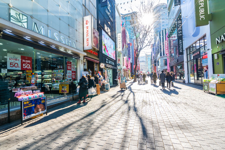 Seoul, South Korea 10 December 2018 : Myeong dong market is the popular place and district for shopping find something eat and sightseeingのeditorial素材