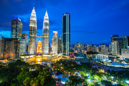 Beautiful architecture building exterior in Kuala Lumpur city in Malaysia for travel at twilight nightのeditorial素材