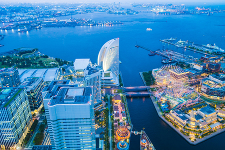 Beautiful exterior of building and architecture in Yokohama city skyline japanのeditorial素材