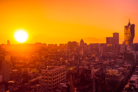Beautiful architecture building cityscape of macau city skyline at sunriseのeditorial素材