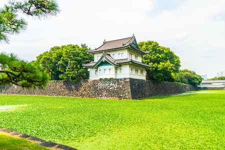 Beautiful old architecture imperial palace castle with moat and bridge at Tokyo city japanのeditorial素材
