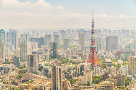 Beautiful architecture building tokyo city with tokyo tower on blue sky in japan