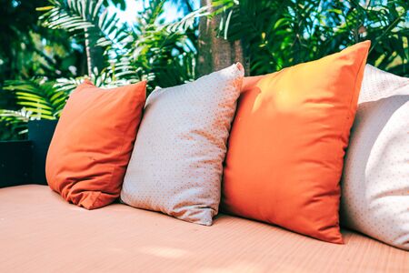 Pillow on sofa furniture decoration outdoor patio in the garden for leisure and relaxの写真素材