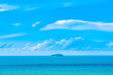 Beautiful panoramic landscape or seascape ocean with white cloud on blue sky for leisure travel in holiday vacationの写真素材