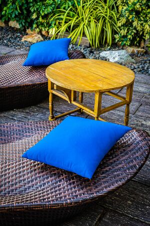 Empty chair decoration outdoor patio for relax and take a breakの写真素材