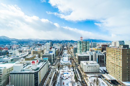 Sapporo Hokkaido, Japan - 2 February 2019 Beautiful architecture building cityscape of Sapporo city Hokkaido Japan in snow winter seasonのeditorial素材