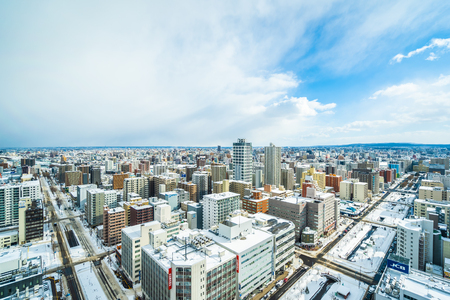 Sapporo Hokkaido, Japan - 2 February 2019 Beautiful architecture building cityscape of Sapporo city Hokkaido Japan in snow winter seasonのeditorial素材