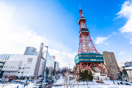 Sapporo Hokkaido, Japan - 2 February 2019 Beautiful architecture building of Sapporo Tv in Sapporo city Hokkaido Japan in snow winter seasonのeditorial素材