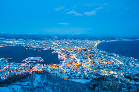 Beautiful landscape and cityscape from Mountain Hakodate for look around city skyline building and architecture at nightのeditorial素材