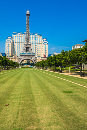 Beautiful eiffel tower landmark of parisian hotel and resort in macau cityのeditorial素材
