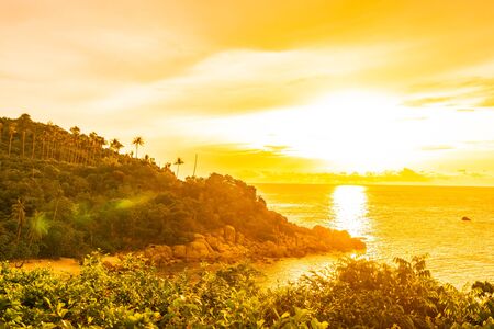 Beautiful outdoor tropical beach sea around samui island with coconut palm tree and other at sunset or sunrise time for holiday vacation travelの写真素材