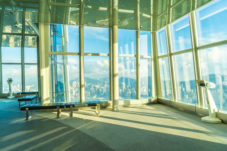 Sky100 observation deck with beautiful hong kong city skyline view