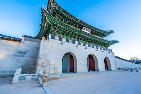 Beautiful architecture building Gyeongbokgung palace in Seoul South Koreaの写真素材