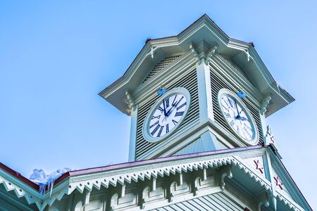 Beautiful architecture building with clock tower in Sapporo City Hokkaido Japanの写真素材