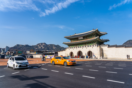 Seoul, South Korea 6 December 2018 : Beautiful architecture Gyeongbokgung palace is the popular place for travel and sightseeing in Seoul Koreaのeditorial素材